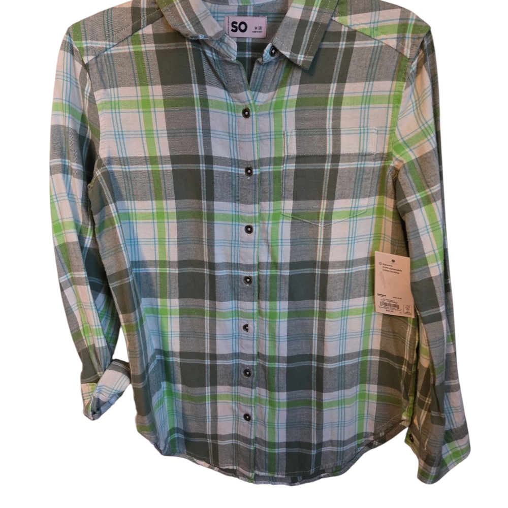 NWT, SO Youth Green Plaid Shirt